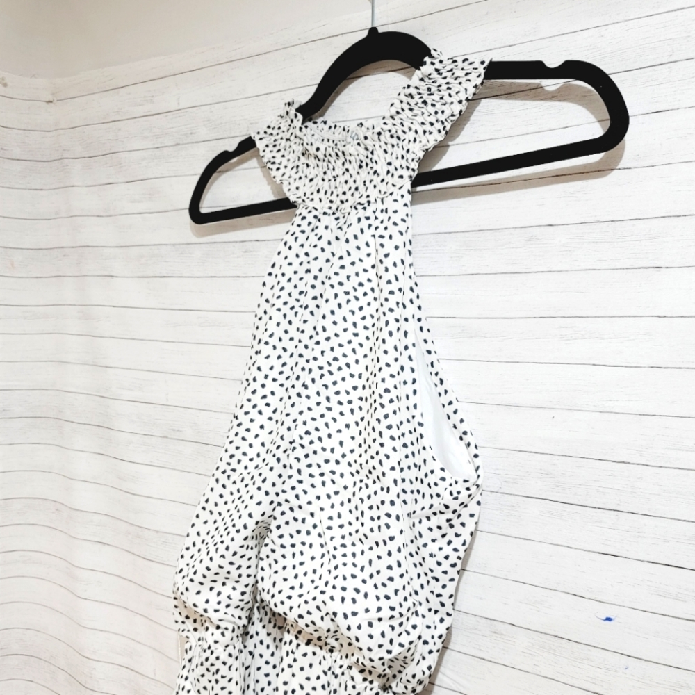 JJ's HOUSE White Spotted High Neck Tiered Ruffle Dress, sz 10 - Picture 8 of 16
